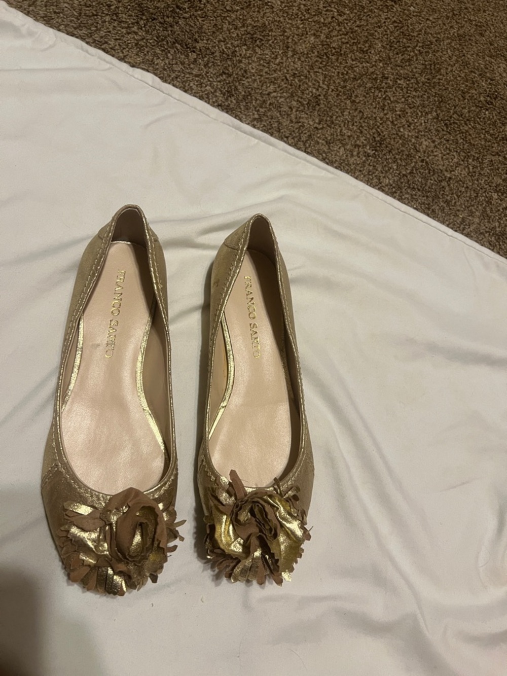 Franco Sarto “Astrid” platinum ballet flat with flower detail